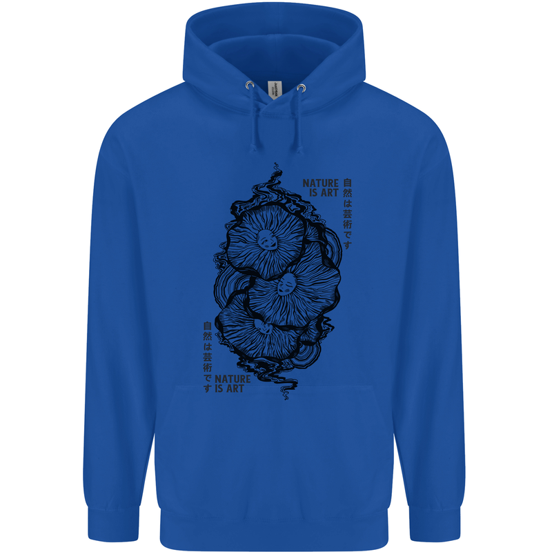 Nature is Art Mushroom Fungi Mycology Childrens Kids Hoodie Royal Blue