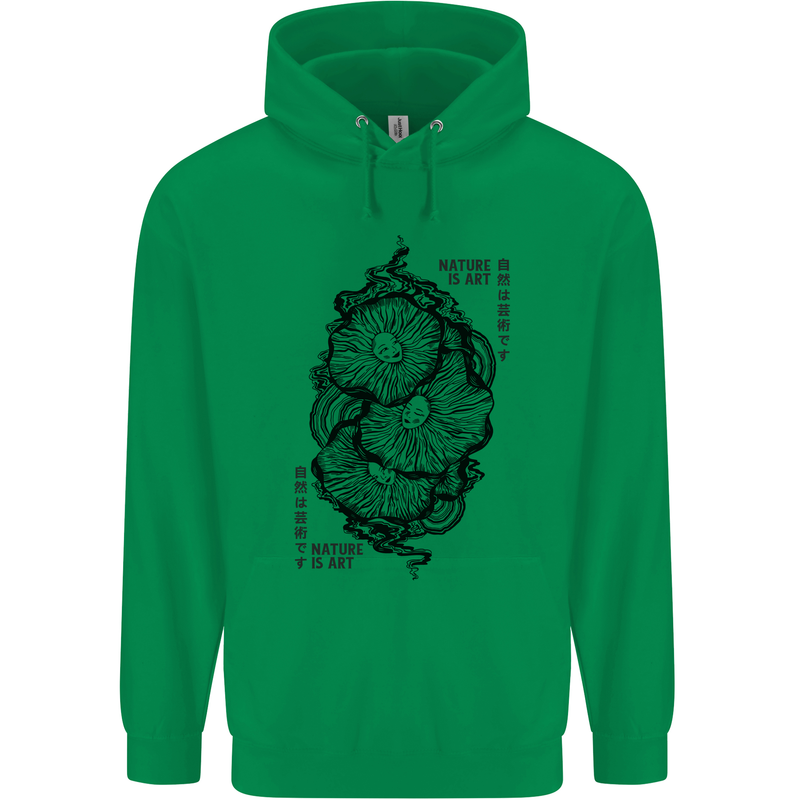 Nature is Art Mushroom Fungi Mycology Mens 80% Cotton Hoodie Irish Green