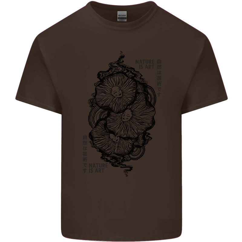 Nature is Art Mushroom Fungi Mycology Mens Cotton T-Shirt Tee Top Dark Chocolate