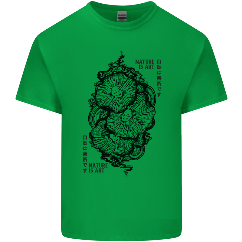 Nature is Art Mushroom Fungi Mycology Mens Cotton T-Shirt Tee Top Irish Green