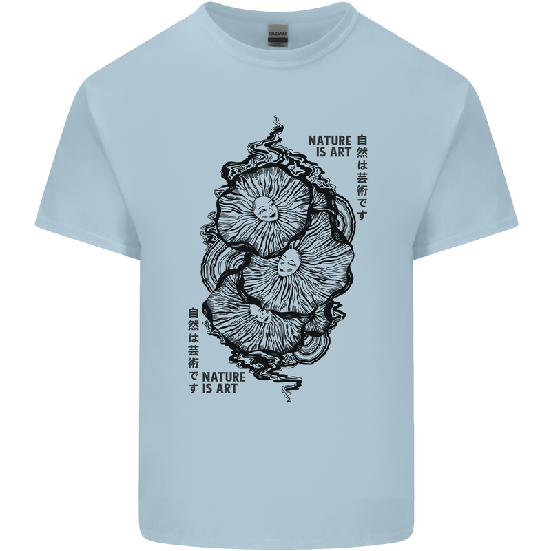 Nature is Art Mushroom Fungi Mycology Mens Cotton T-Shirt Tee Top Light Blue