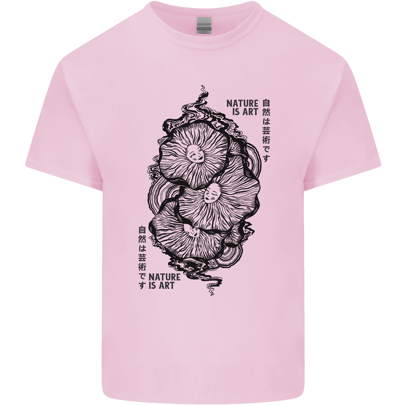 Nature is Art Mushroom Fungi Mycology Mens Cotton T-Shirt Tee Top Light Pink