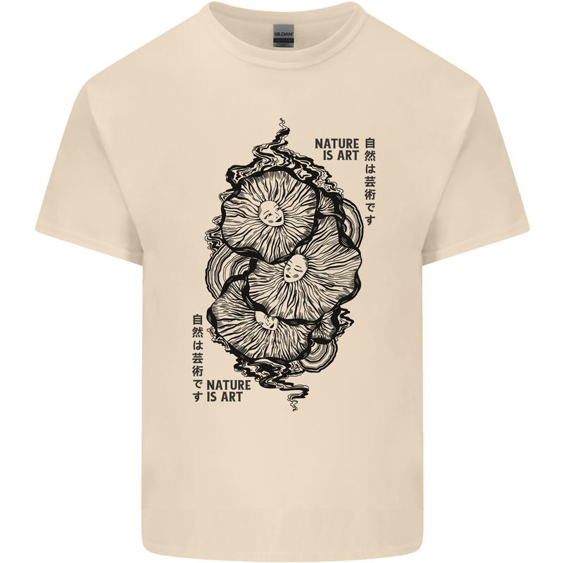 Nature is Art Mushroom Fungi Mycology Mens Cotton T-Shirt Tee Top Natural