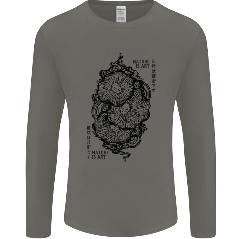 Nature is Art Mushroom Fungi Mycology Mens Long Sleeve T-Shirt Charcoal