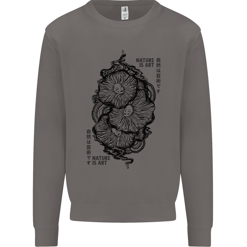 Nature is Art Mushroom Fungi Mycology Mens Sweatshirt Jumper Charcoal