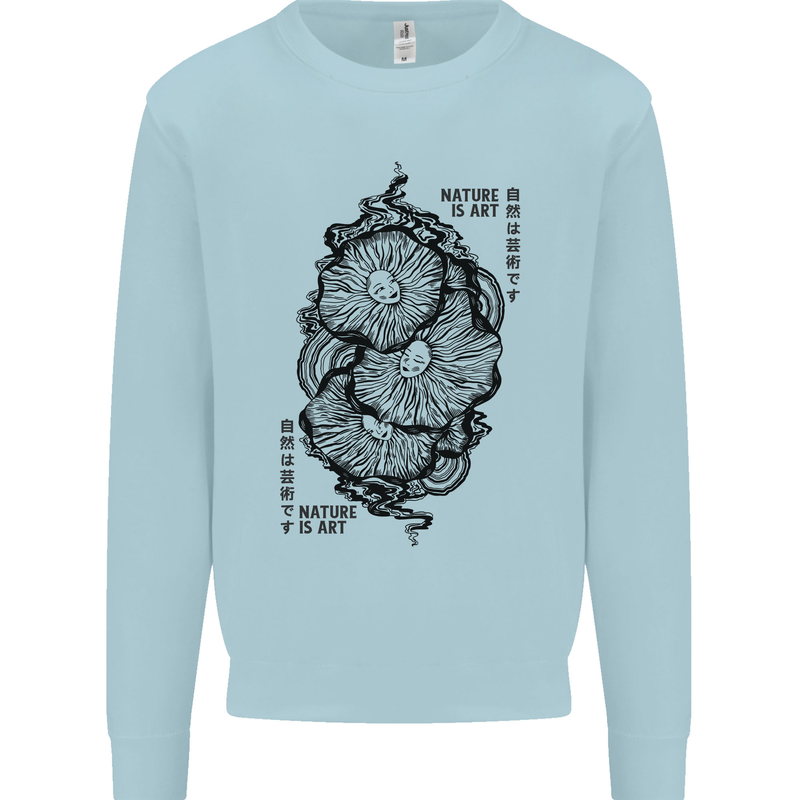 Nature is Art Mushroom Fungi Mycology Mens Sweatshirt Jumper Light Blue