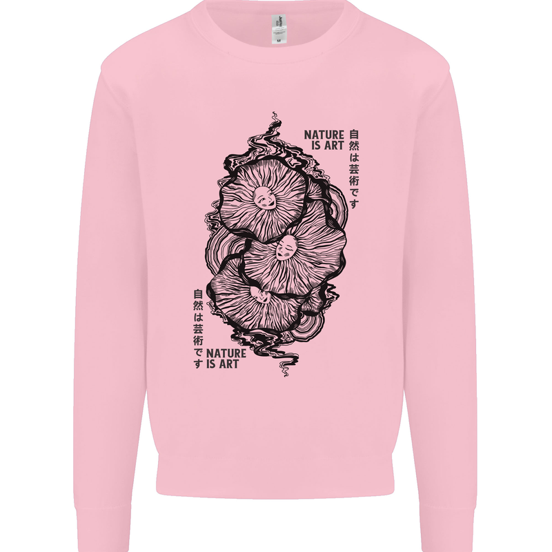 Nature is Art Mushroom Fungi Mycology Mens Sweatshirt Jumper Light Pink