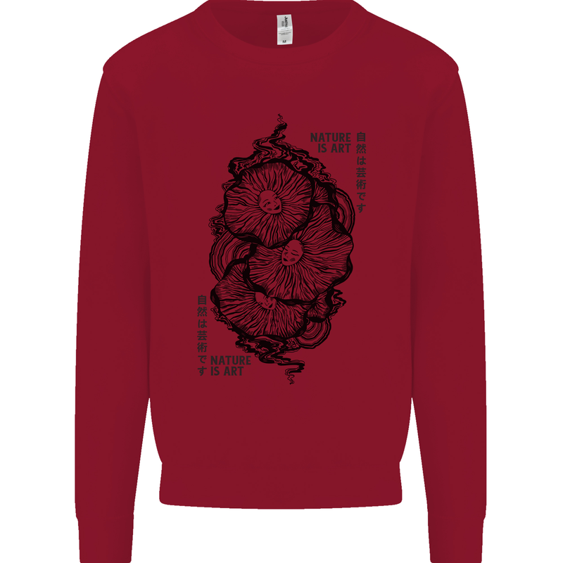 Nature is Art Mushroom Fungi Mycology Mens Sweatshirt Jumper Red