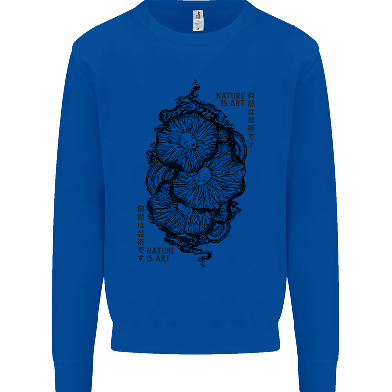 Nature is Art Mushroom Fungi Mycology Mens Sweatshirt Jumper Royal Blue