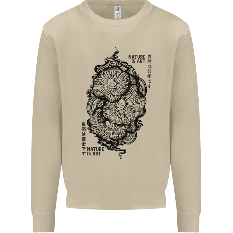 Nature is Art Mushroom Fungi Mycology Mens Sweatshirt Jumper Sand