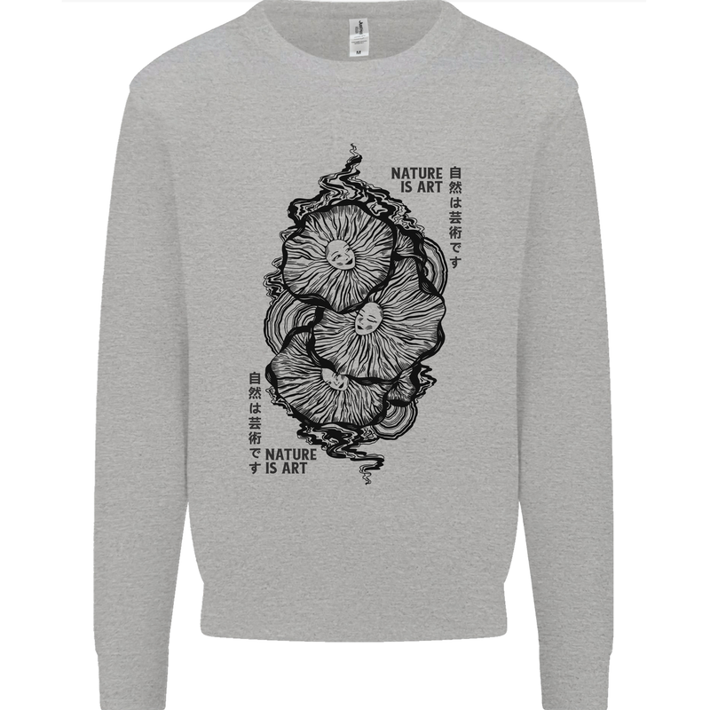Nature is Art Mushroom Fungi Mycology Mens Sweatshirt Jumper Sports Grey