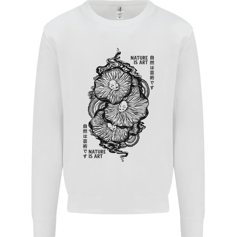 Nature is Art Mushroom Fungi Mycology Mens Sweatshirt Jumper White