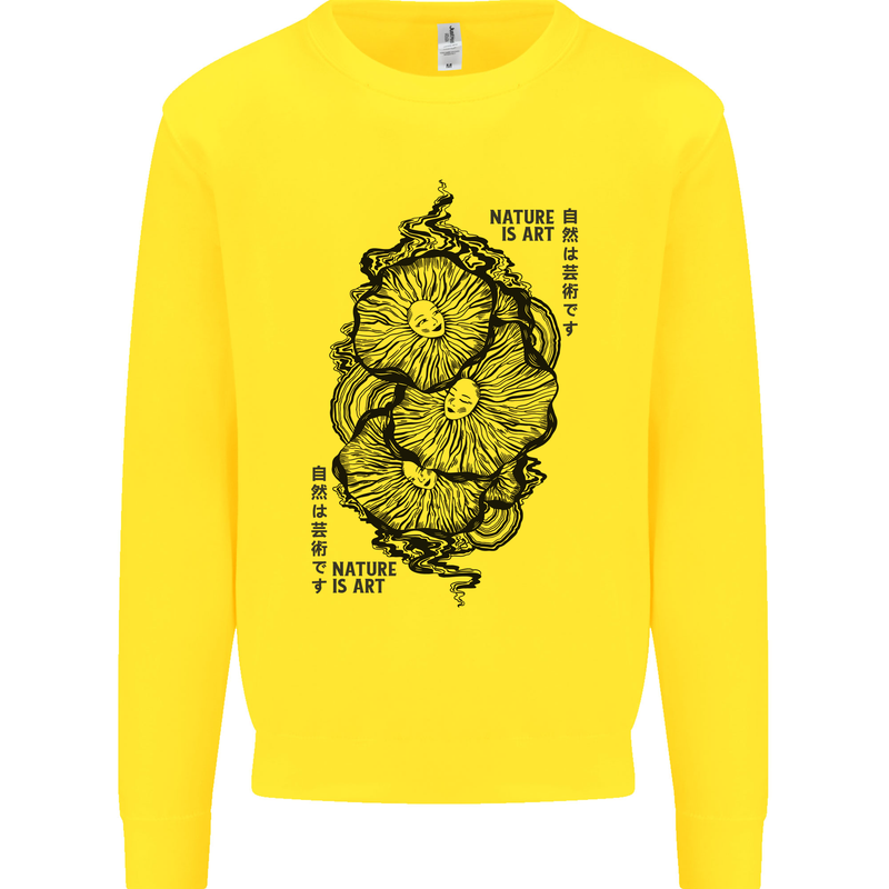 Nature is Art Mushroom Fungi Mycology Mens Sweatshirt Jumper Yellow