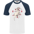 Chinese Zodiac Shengxiao Year of the Goat Mens S/S Baseball T-Shirt White/Navy Blue