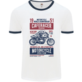 Biker Cafe Racer 1951 Motorbike Motorcycle Mens White Ringer T-Shirt White/Navy Blue