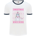 Funny Christmas Unicorn Mens White Ringer T-Shirt White/Navy Blue