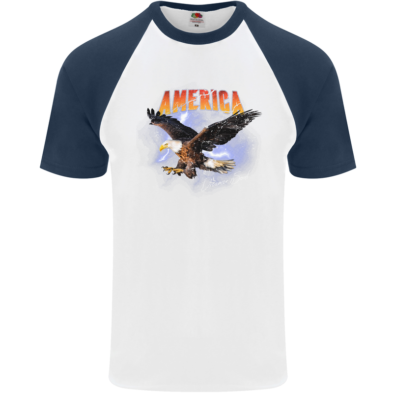 Eagle America Dreamer Soul Mens S/S Baseball T-Shirt White/Navy Blue