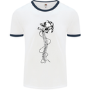 Headphone Wearing Skull Spine Mens White Ringer T-Shirt White/Navy Blue