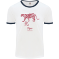 Chinese Zodiac Shengxiao Year of the Tiger Mens White Ringer T-Shirt White/Navy Blue