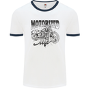Motorized Life Biker Motorbike Motorcycle Mens White Ringer T-Shirt White/Navy Blue