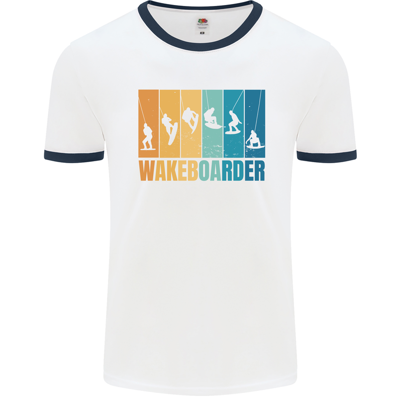 Wakeboarder Water Sports Wakeboarding Mens White Ringer T-Shirt White/Navy Blue