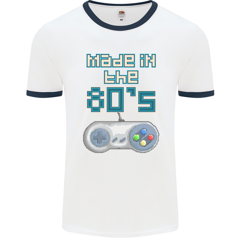 Made in the 80's Funny Birthday Retro Mens Ringer T-Shirt White/Navy Blue