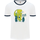 Vegan Power Gym Bodybuilding Vegetarian Mens White Ringer T-Shirt White/Navy Blue