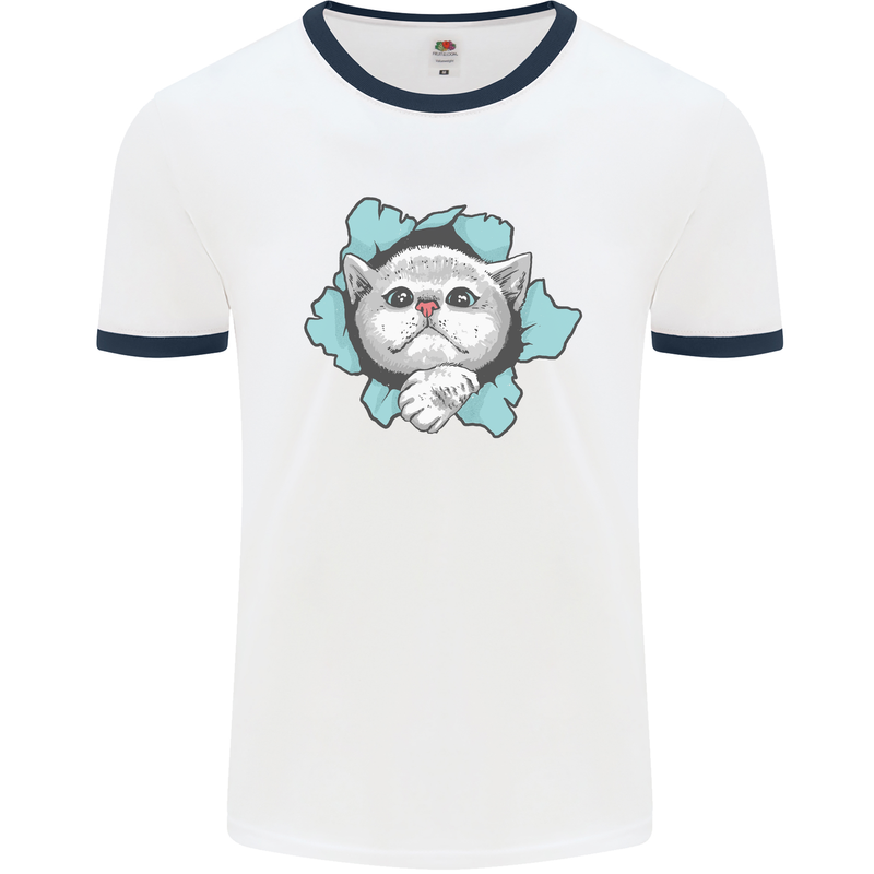 Cat Hole Mens White Ringer T-Shirt White/Navy Blue