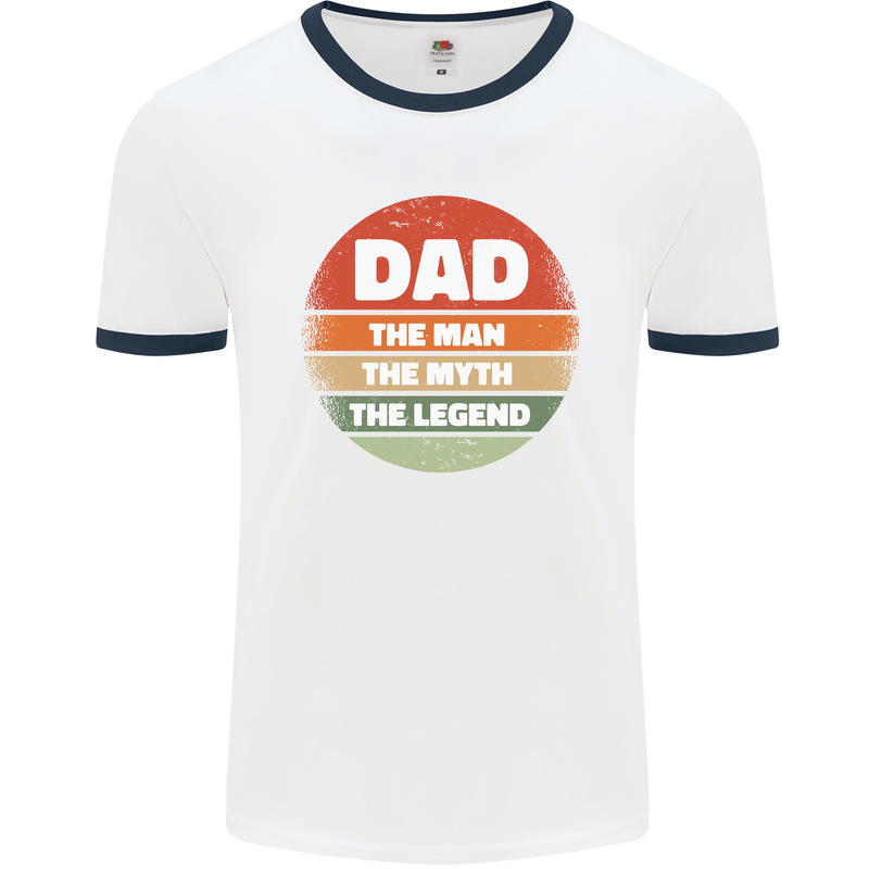 Father's Day Dad  the Man Myth Legend Funny Mens Ringer T-Shirt White/Navy Blue