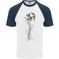 Headphone Wearing Skull Spine Mens S/S Baseball T-Shirt White/Navy Blue