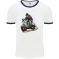 Scooter Skull MOD Moped Motorcycle Biker Mens White Ringer T-Shirt White/Navy Blue