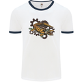 Steampunk Crocodile Alligator Mens Ringer T-Shirt White/Navy Blue