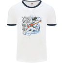 Sitting Smoking Weed Feeling High Cannabis Mens Ringer T-Shirt White/Navy Blue