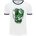 Gym The Pakistan Flag Ripped Muscles Effect Mens White Ringer T-Shirt White/Navy Blue