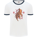 Chinese Zodiac Shengxiao Year of the Pig Mens White Ringer T-Shirt White/Navy Blue