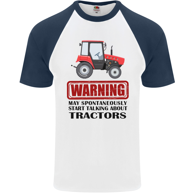 May Talking About Tractors Funny Farmer Mens S/S Baseball T-Shirt White/Navy Blue