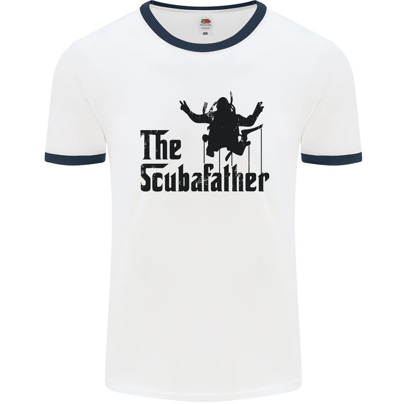 The Scuba Father Day Funny Diver Diving Mens White Ringer T-Shirt White/Navy Blue