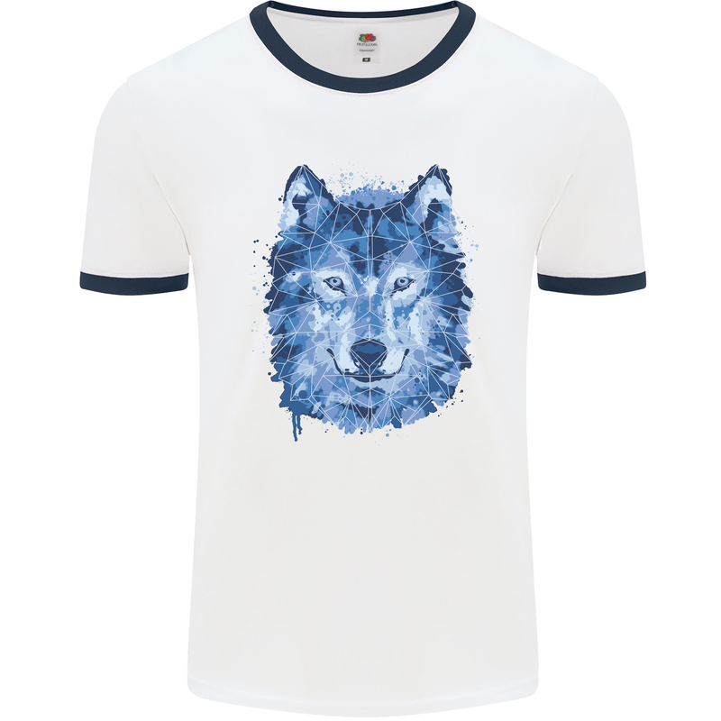 A Polygon Wolf Mens White Ringer T-Shirt White/Navy Blue