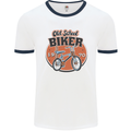 Old School Biker Bicycle Chopper Cycling Mens White Ringer T-Shirt White/Navy Blue