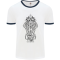 Black Mandala Art Elephant Mens White Ringer T-Shirt White/Navy Blue