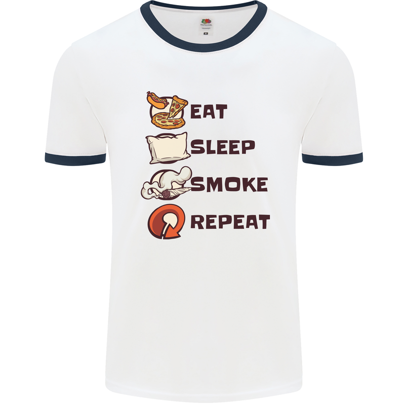 Eat Sleep Smoke Weed Repeat Drugs Cannabis Mens White Ringer T-Shirt White/Navy Blue