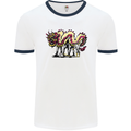 Banksy Style Fake Chinese Dragon Mens White Ringer T-Shirt White/Navy Blue