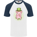 St Patricks Day Pig Mens S/S Baseball T-Shirt White/Navy Blue