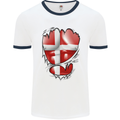 Gym Danish Flag Ripped Muscles Denmark Mens White Ringer T-Shirt White/Navy Blue