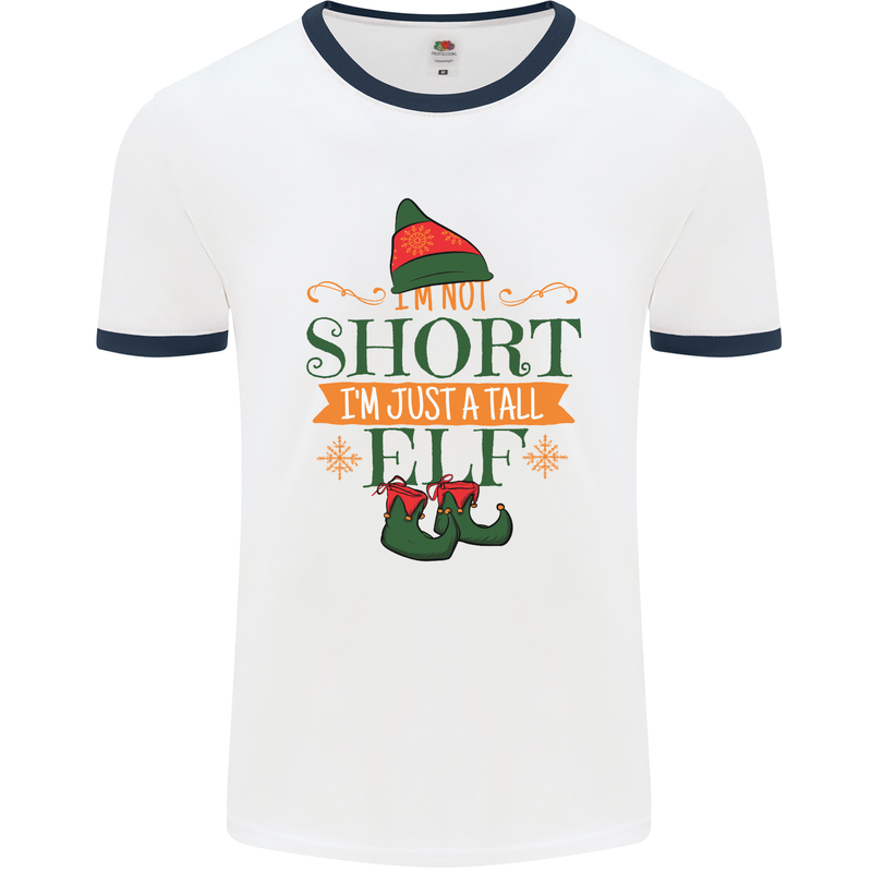 Im Not Short Tall Elf Funny Christmas Mens White Ringer T-Shirt White/Navy Blue