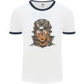 Steampunk Lion Mens White Ringer T-Shirt White/Navy Blue