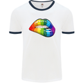 LGBT Bitten Lip Gay Pride Day Mens White Ringer T-Shirt White/Navy Blue