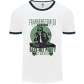 DJ Frankenstein Funny Music Vinyl Halloween Mens White Ringer T-Shirt White/Navy Blue