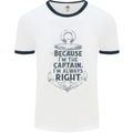 Sailing Captain Narrow Boat Barge Sailor Mens White Ringer T-Shirt White/Navy Blue