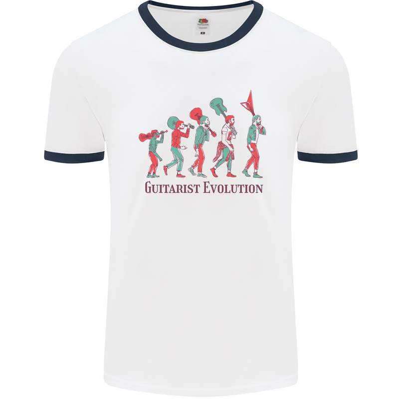 Evolution of a Guitarist Mens White Ringer T-Shirt White/Navy Blue